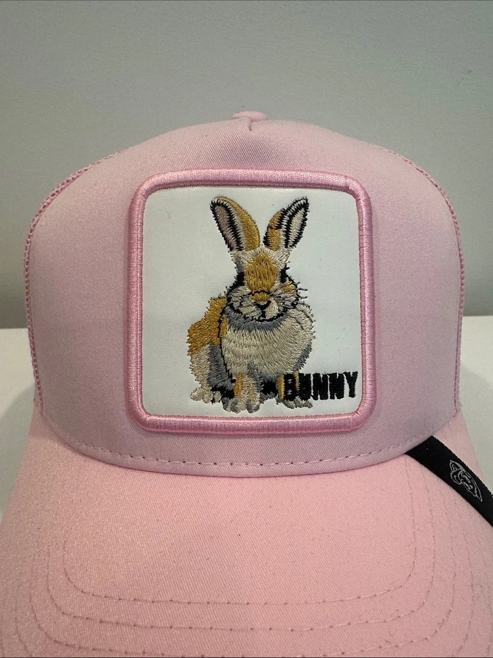 Pink Bunny Patch Trucker Hat Embroidered Rabbit Snapback Cap